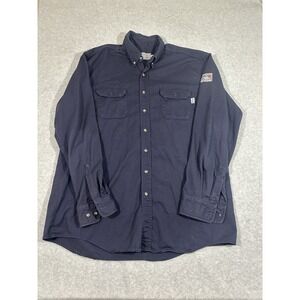 Tyndale FR Shirt Mens 2XLT Blue CAT 2 Flame Resistant Long Sleeve Button Up Work